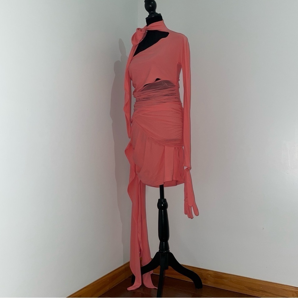 NEW! Mugler x H&M- Collector’s Edition Knot-Detail One-Shoulder Dress Pink M - Picture 6 of 16
